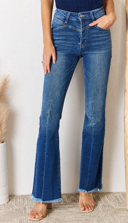 Kancan High Rise Raw Hem Flare Jeans