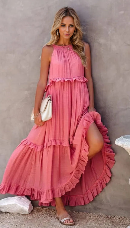 Modish Tiered Maxi Dress with Pockets