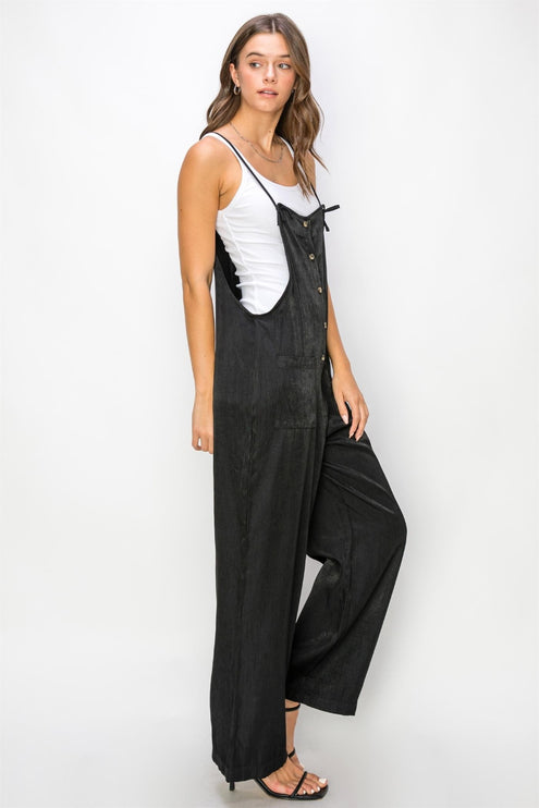 HYFVE Half Button Sleeveless Straight Jumpsuit-Modish