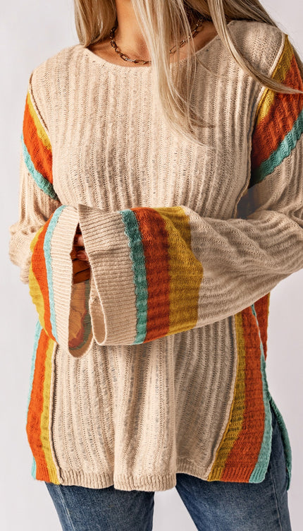 Striped Round Neck Long Sleeve Sweater