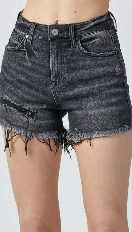 RISEN Raw Hem Denim Shorts with Pockets-Modish