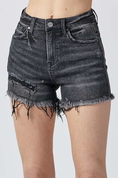 RISEN Raw Hem Denim Shorts with Pockets-Modish