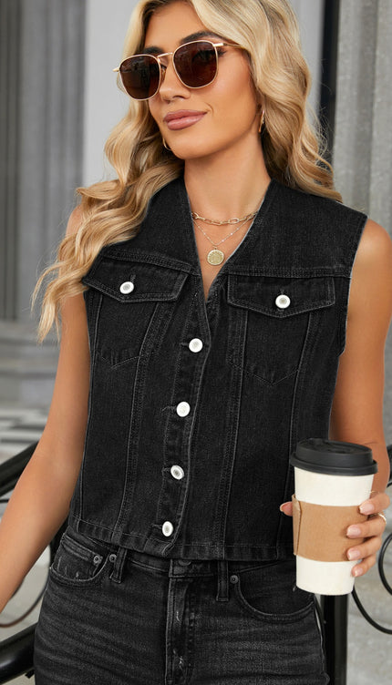 Modish V-Neck Button Down Denim Vest