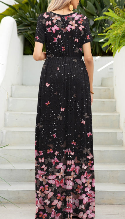 Modish Print Round Neck Maxi Dress-Modish