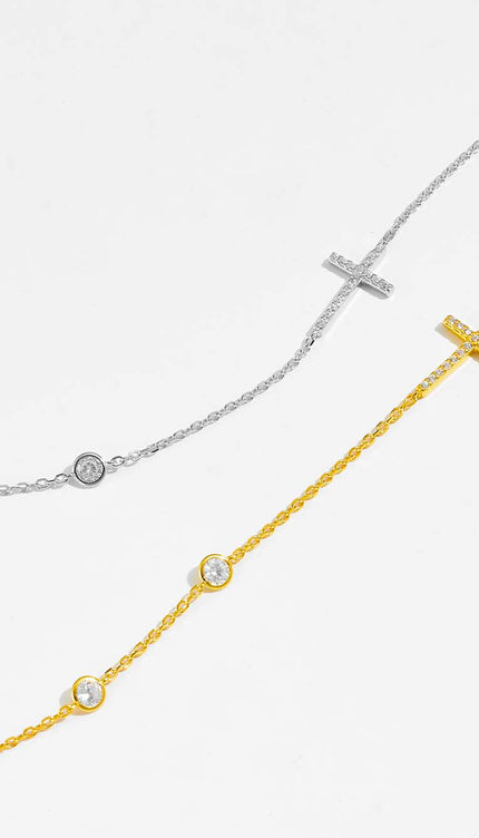 Zircon 925 Sterling Silver Cross Necklace-Modish