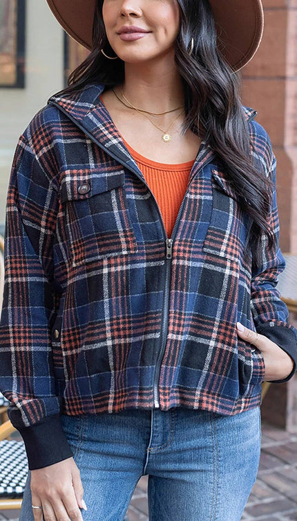 Flannel Plaid Jacket in Navy-Orange