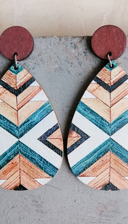 Modish Geo Western Wood Teardrop Earrings