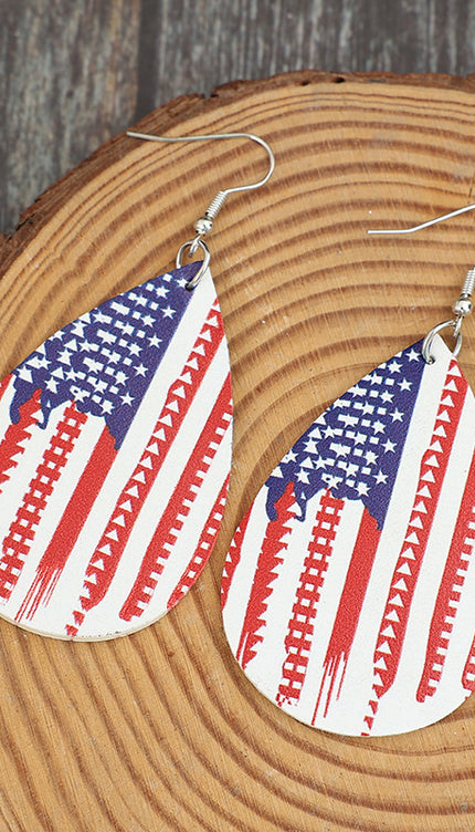 PU Leather US Flag Teardrop Shape Earrings-Modish