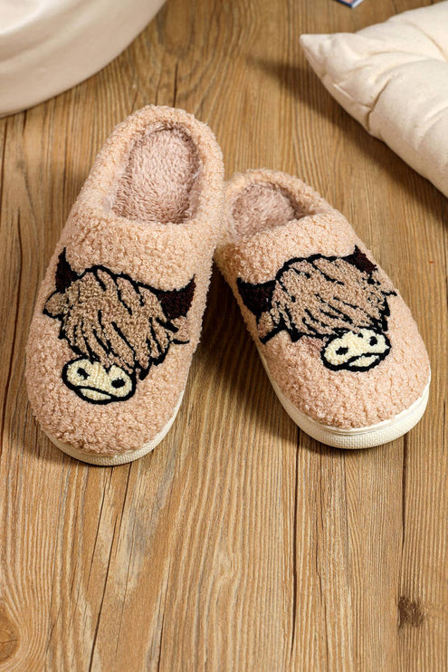 Highland Cow Plush Slippers