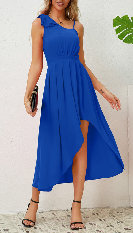 Bow Asymmetrical Neck Sleeveless Dress