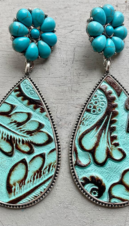 Modish Turquoise Flower Teardrop Earrings