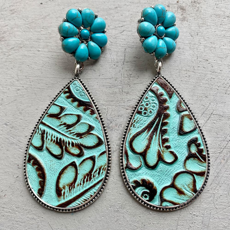 Modish Turquoise Flower Teardrop Earrings