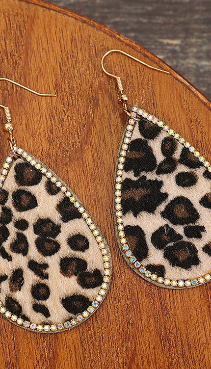 Zircon PU Leopard Teardrop Earrings