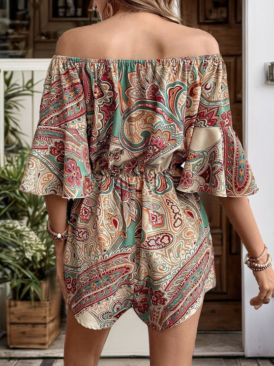 Modish Rustic Chic Print Off Shoulder Romper