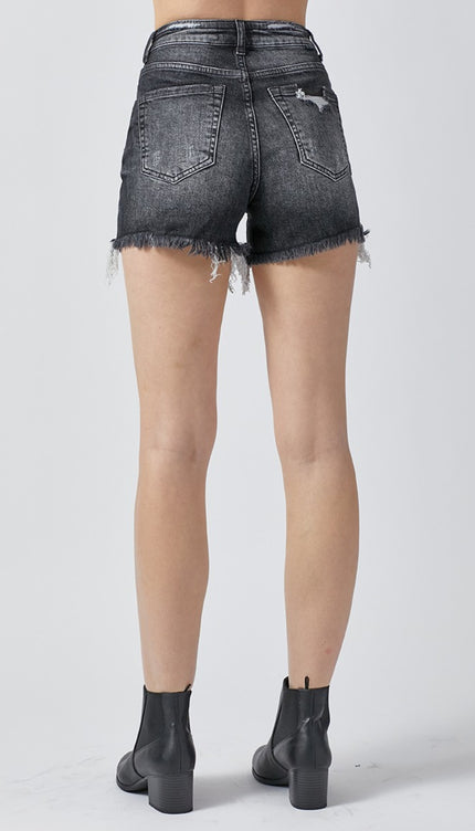 RISEN Full Size High Rise Distressed Denim Shorts-Modish