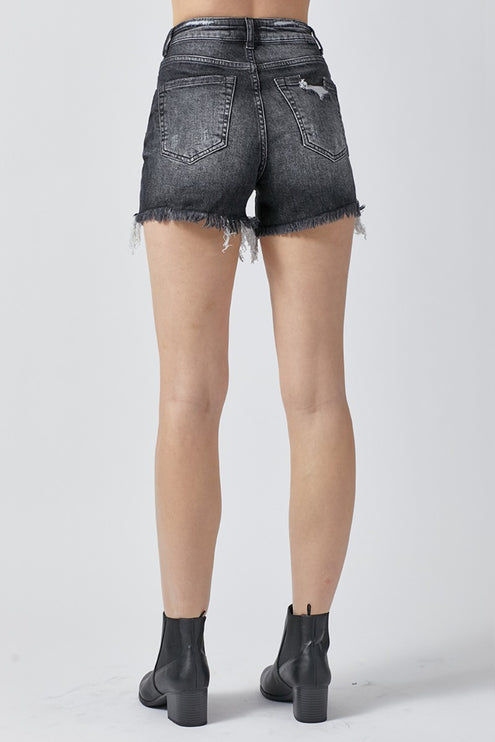 RISEN Full Size High Rise Distressed Denim Shorts-Modish