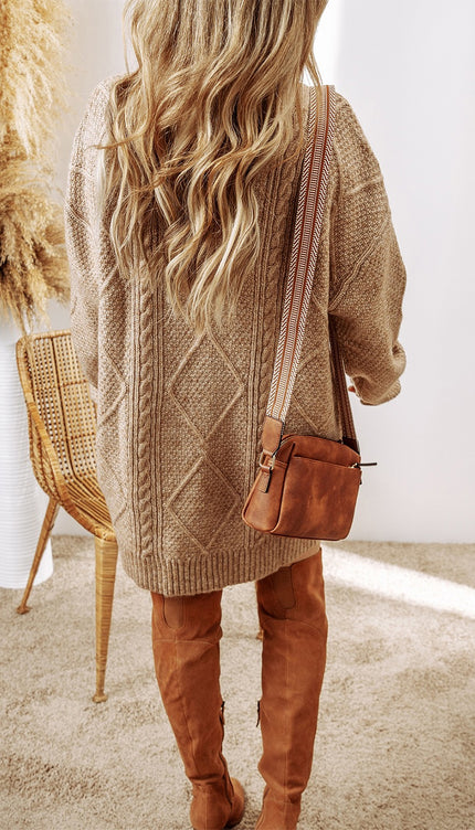 Cable-Knit Round Neck Sweater Dress