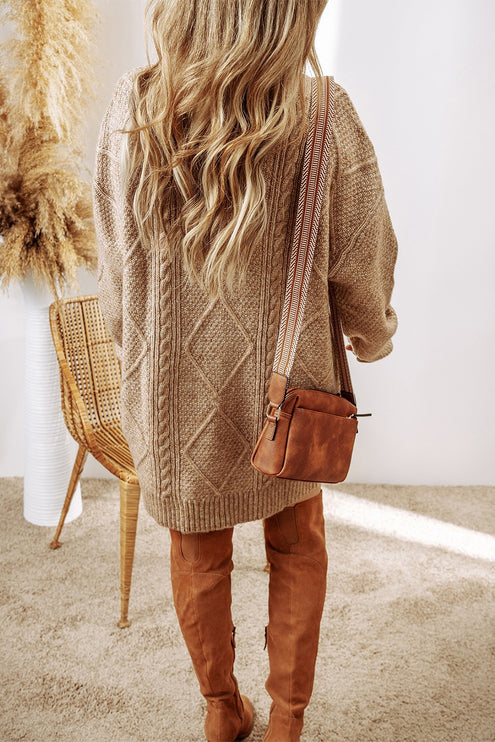 Cable-Knit Round Neck Sweater Dress