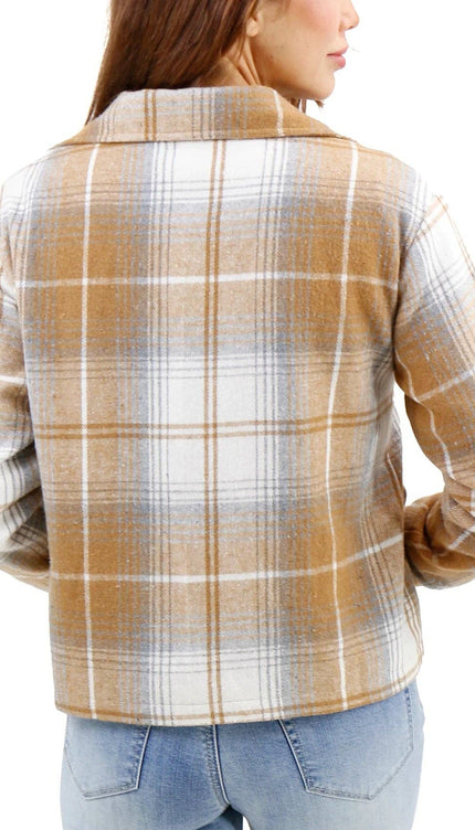 Flannel Plaid Jacket in Camel-Ivory