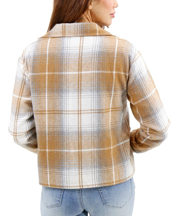 Flannel Plaid Jacket in Camel-Ivory