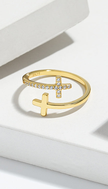 Zircon 925 Sterling Silver Double Cross Bypass Ring