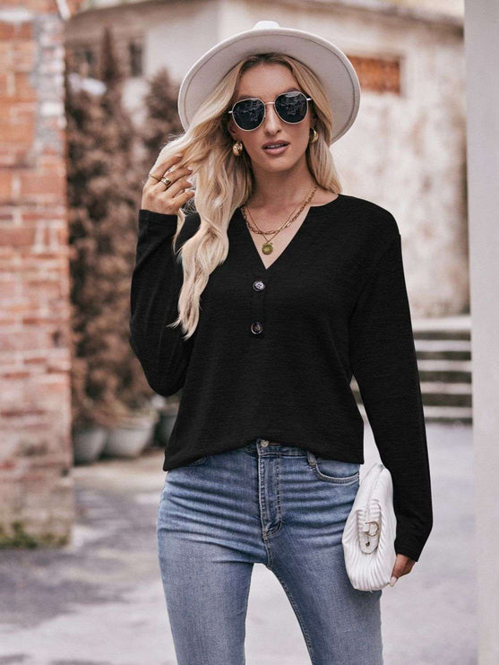 Mandy Notched Neck Long Sleeve Top