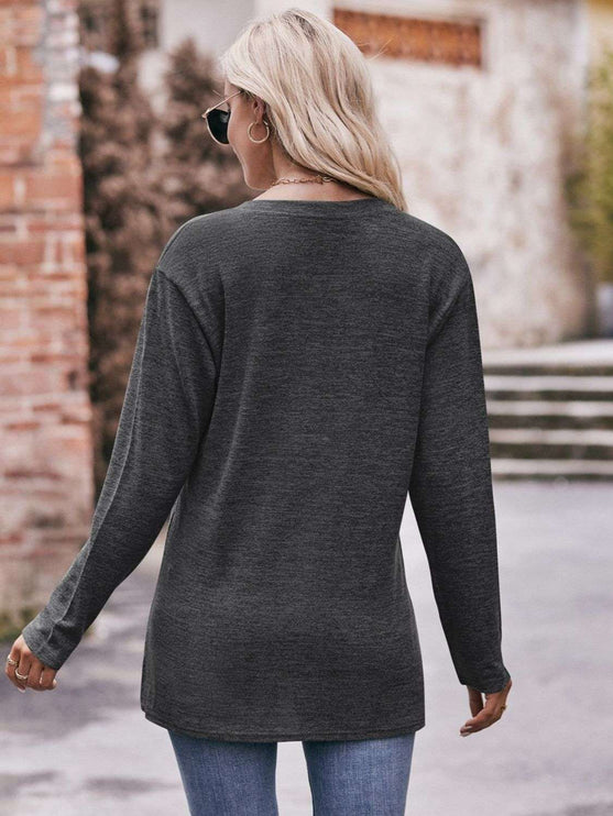 Mandy Notched Neck Long Sleeve Top