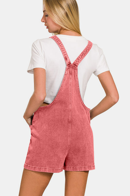 Zenana Washed Knot Strap Rompers-Modish