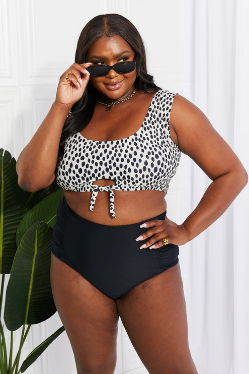 Marina West Swim Sanibel Crop Swim Top and Ruched Bottoms Set in Black-Modish