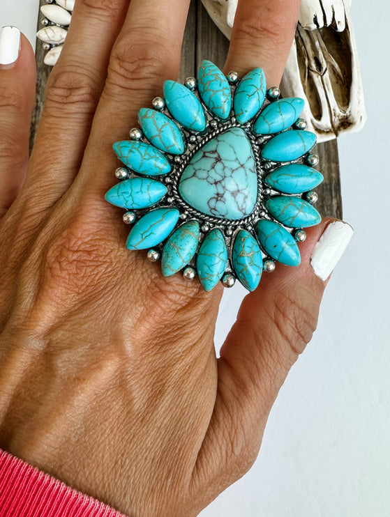 Western Natural Stone Oversized Statement Big Ring