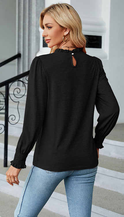 Round Neck Flounce Sleeve Blouse