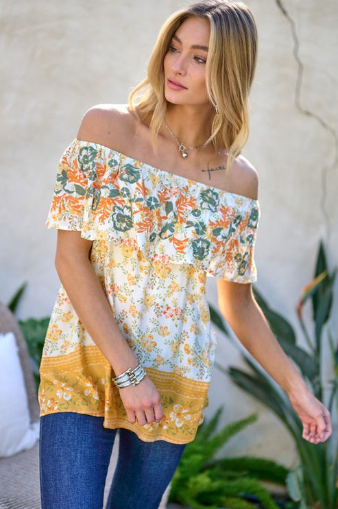 Modish Print Off Shoulder Smocked Top