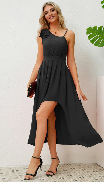 Bow Asymmetrical Neck Sleeveless Dress