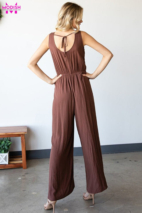 First Love Tie Back Sleeveless Slit Wide Leg Jumpsuit-Modish