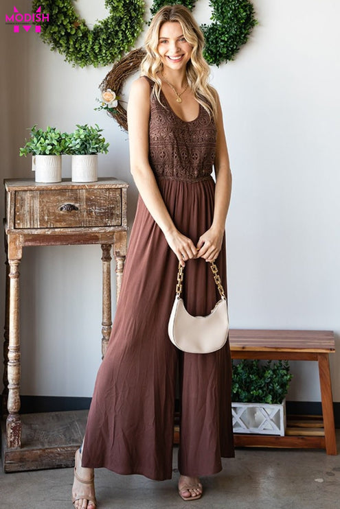 First Love Tie Back Sleeveless Slit Wide Leg Jumpsuit-Modish