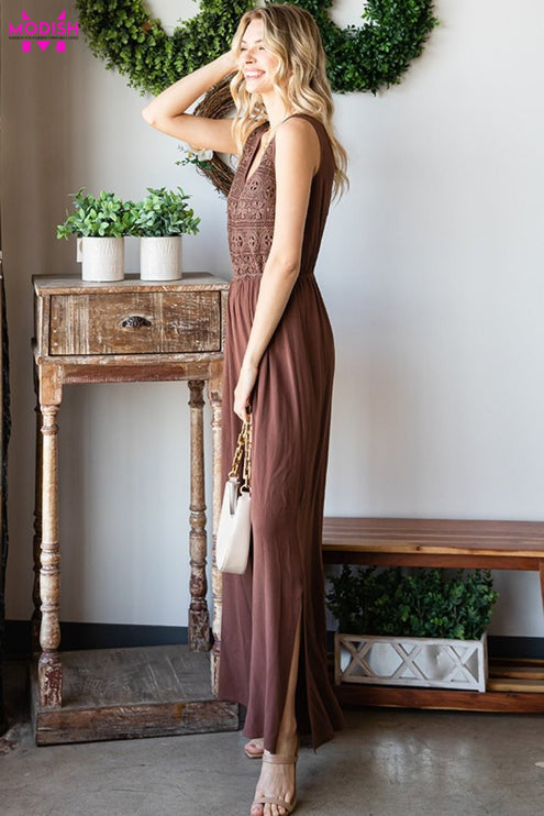 First Love Tie Back Sleeveless Slit Wide Leg Jumpsuit-Modish