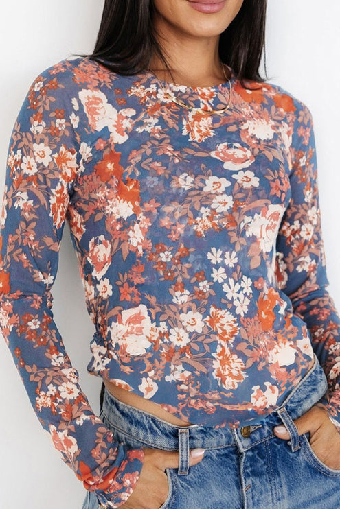 Floral Long Sleeve Blouse - Mauve / S