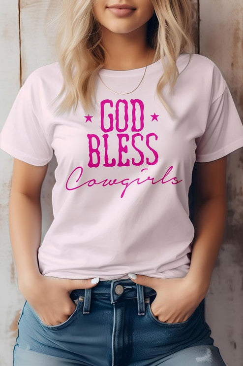 GOD Bless Cowgirls Western Graphic Tee - Soft Pink / S