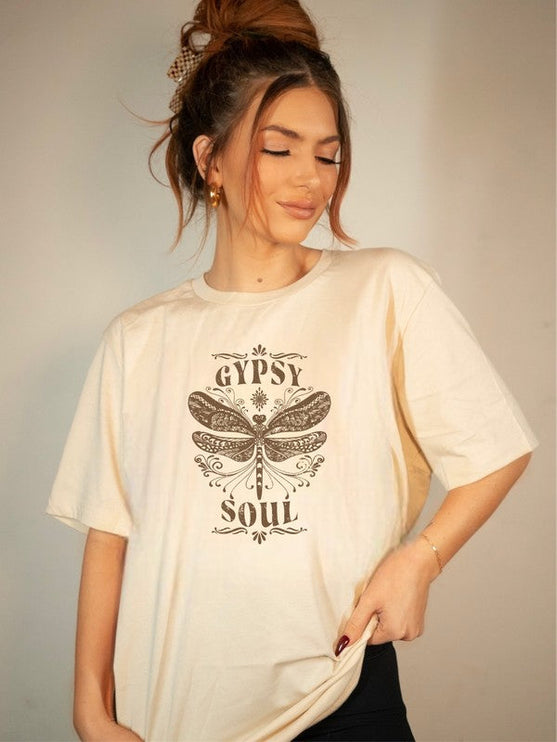 Gypsy Soul Dragonfly Graphic Tee - Cream / S