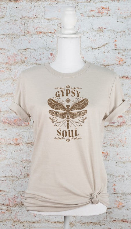 Gypsy Soul Dragonfly Graphic Tee - Heather Dust / S