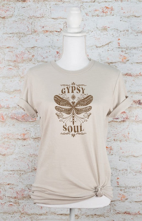 Gypsy Soul Dragonfly Graphic Tee - Heather Dust / S