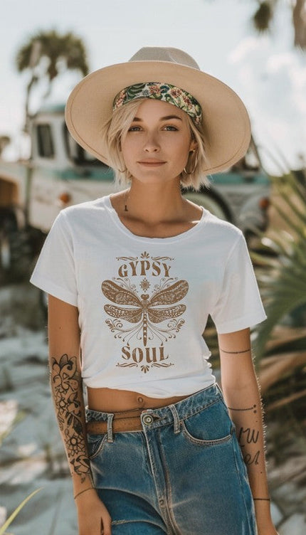 Gypsy Soul Dragonfly Graphic Tee - White / S