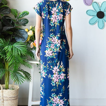Heimish Full Size Floral Short Sleeve Slit Dress-Modish