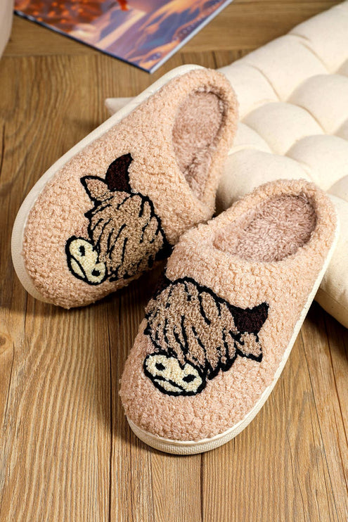 Highland Cow Plush Slippers - Parchment / (US 6)37