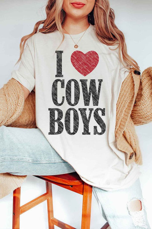 I LOVE COWBOYS WESTERN COUNTRY GRAPHIC TEE - IVORY/NATURAL / SMALL