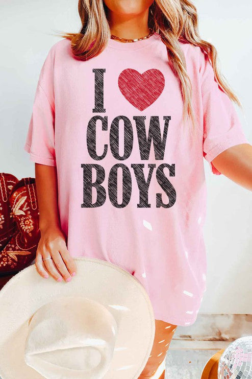 I LOVE COWBOYS WESTERN COUNTRY GRAPHIC TEE - PINK / SMALL