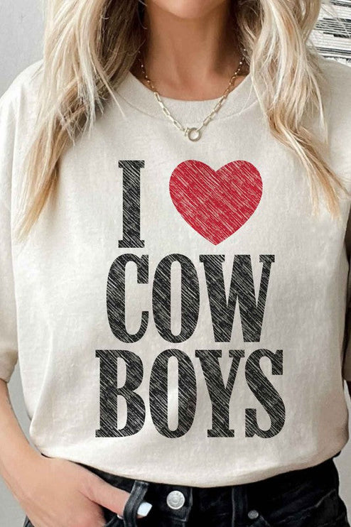 I LOVE COWBOYS WESTERN COUNTRY GRAPHIC TEE - SAND / SMALL