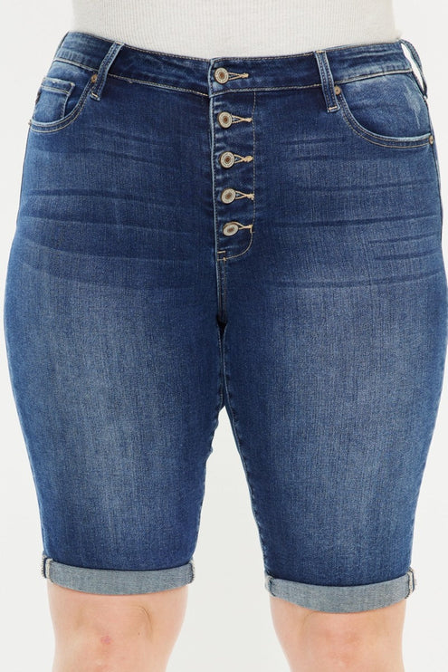 Kancan Full Size Cat's Whiskers Button Fly Denim Shorts-Modish