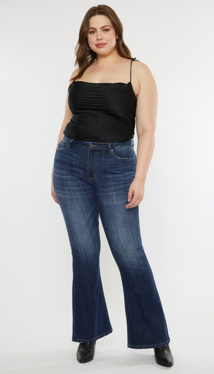 Kancan Full Size Mid Rise Slim Flare Jeans - Dark / 1