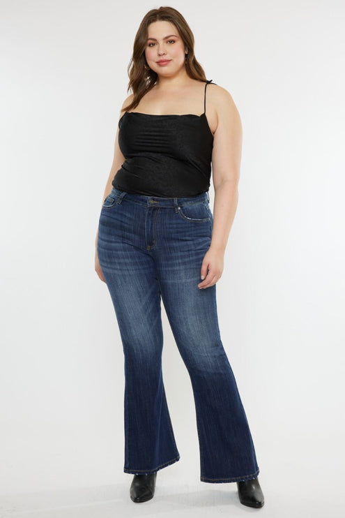 Kancan Full Size Mid Rise Slim Flare Jeans - Dark / 1